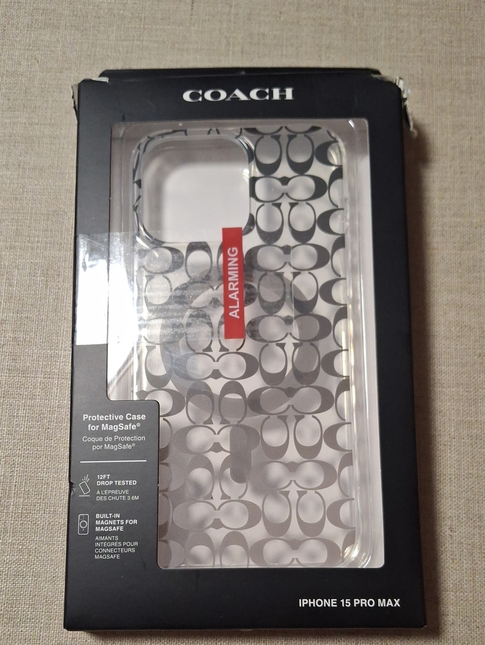 COACH Clear Signature iPhone 15 Pro Max Case with Gray Logo Pattern